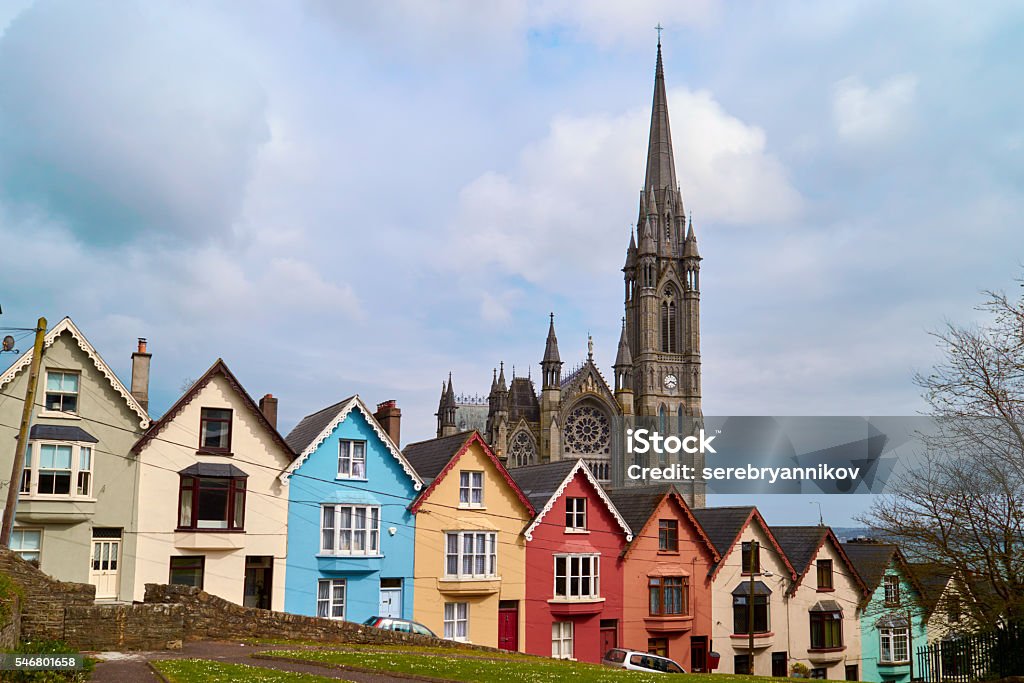 village with cathedral and colored houses Cobh Stock Photo