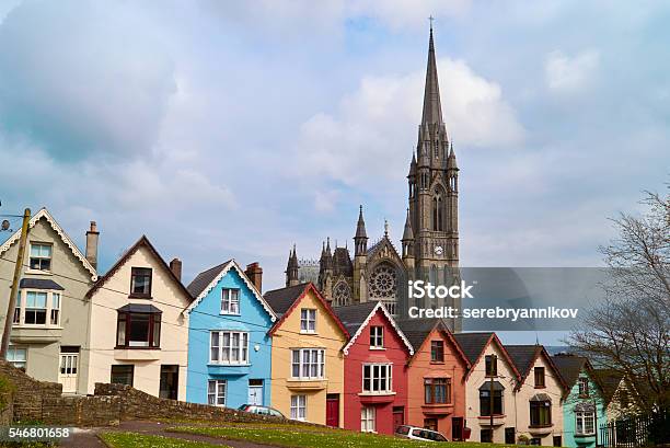 Village With Cathedral And Colored Houses Stock Photo - Download Image Now - Cobh, Architectural Dome, Architecture