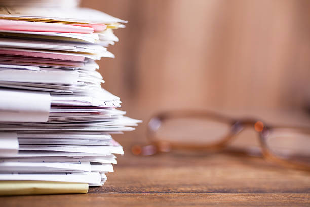 istock Large stack of files, paperwork. Close-up. Desk, office. Nobody. 546801866