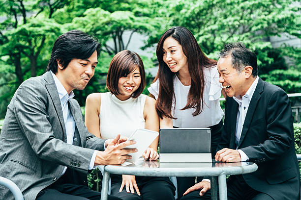 Business meeting in a garden