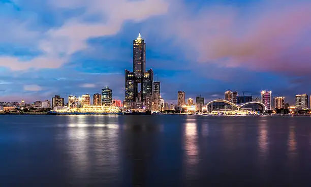 Beautiful Scene of The Love Pier At Dusk , Located in Kaohsiung Port