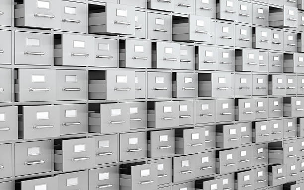 muro de archivadores abiertos - filing cabinet cabinet archives drawer fotografías e imágenes de stock