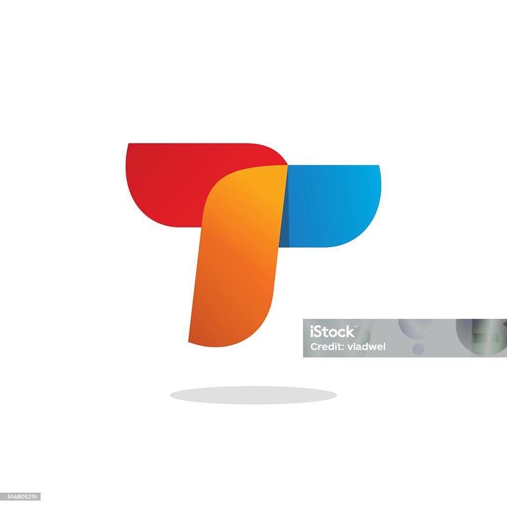 Abstract letter T logo vector, elegant beauty geometric logotype isolated Abstract colorful letter T or R logo vector design, leaves style, elegant beauty geometric logotype isolated on white background, red orange blue colors Letter T stock vector