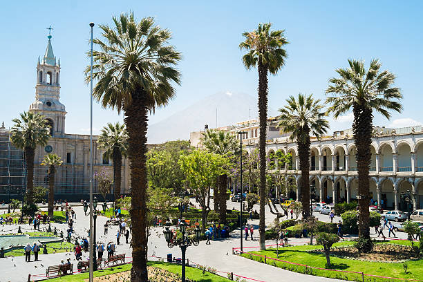 Arequipa Plaza de Armas with the Cathedral, Arequipa, Peru arequipa province stock pictures, royalty-free photos & images
