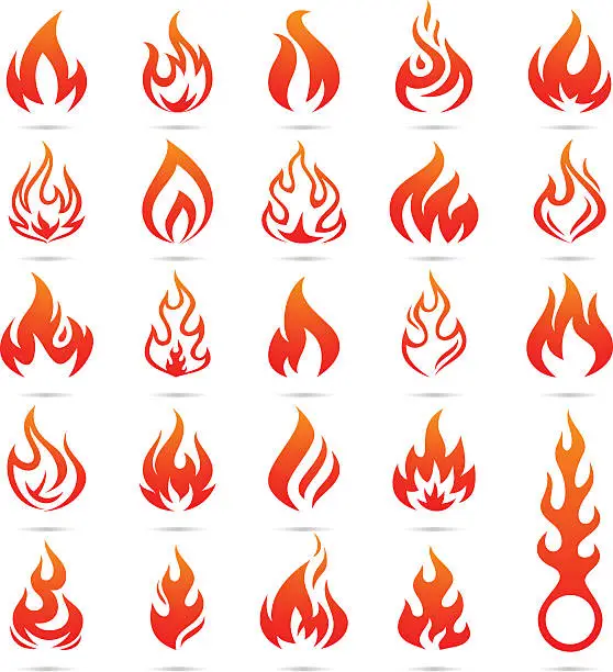 Vector illustration of Vector Color Fire and Flame icon set - Illustration