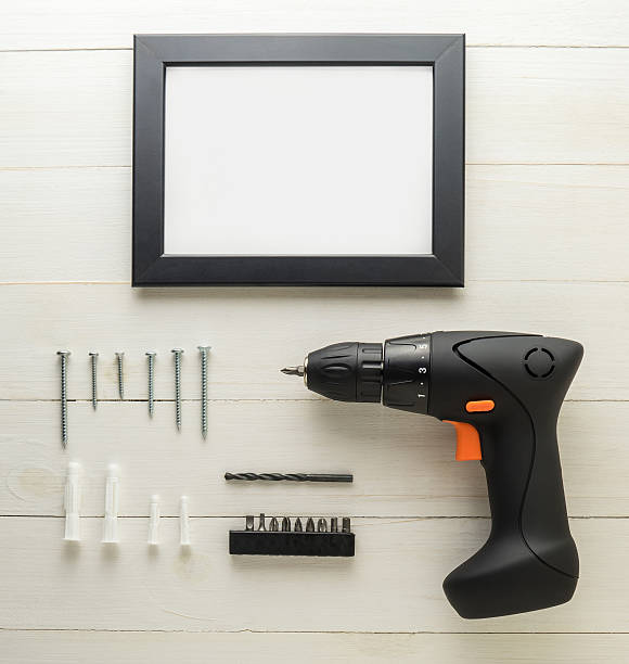 istock Photo frame installation set on wooden wall 547012830