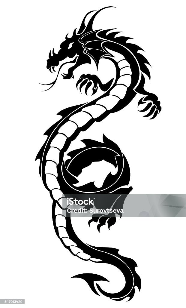 Black tribal dragon tattoo Black tribal dragon tattoo vector illustration Dragon stock vector