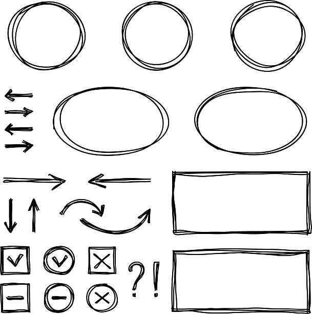 satz von handgezeichneten elementen zum auswählen von text. - hand tool construction equipment household equipment work tool stock-grafiken, -clipart, -cartoons und -symbole