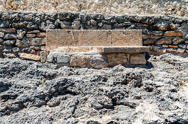 Natural stone bench from travertine in resort Pyatigorsk.