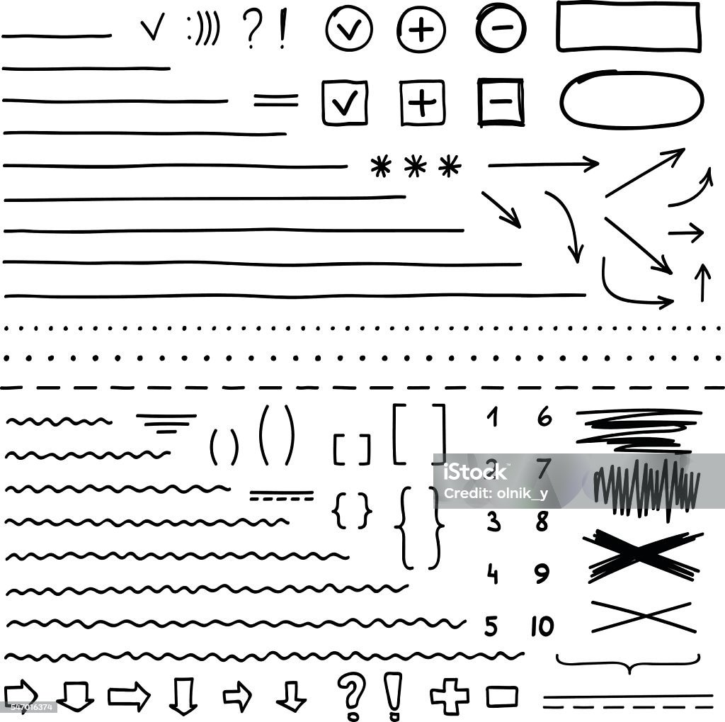 Satz von handgezeichneten Elementen zum Bearbeiten und Auswählen von Text - Lizenzfrei In einer Reihe Vektorgrafik