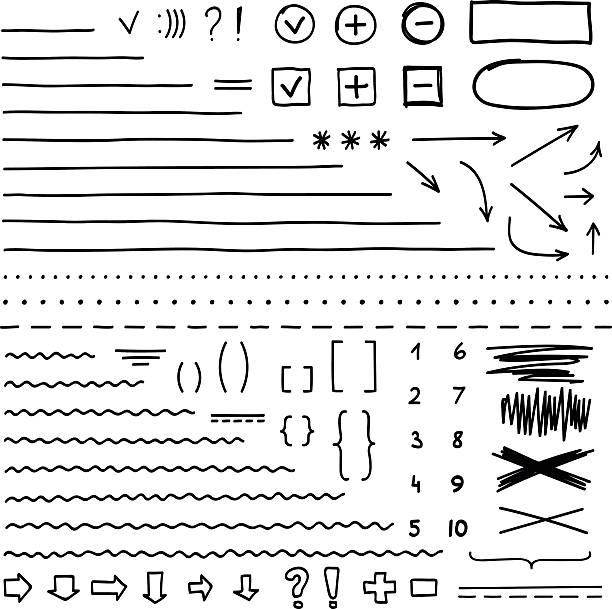 satz von handgezeichneten elementen zum bearbeiten und auswählen von text - sketch pad stock-grafiken, -clipart, -cartoons und -symbole