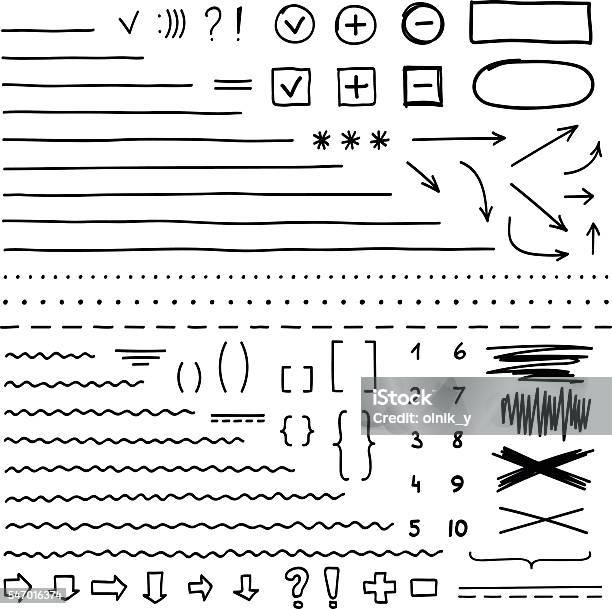 Satz Von Handgezeichneten Elementen Zum Bearbeiten Und Auswählen Von Text Stock Vektor Art und mehr Bilder von In einer Reihe