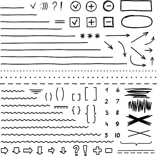 zestaw ręcznie rysowanych elementów do edycji i zaznaczania tekstu - tekst symbol ortograficzny ilustracje stock illustrations