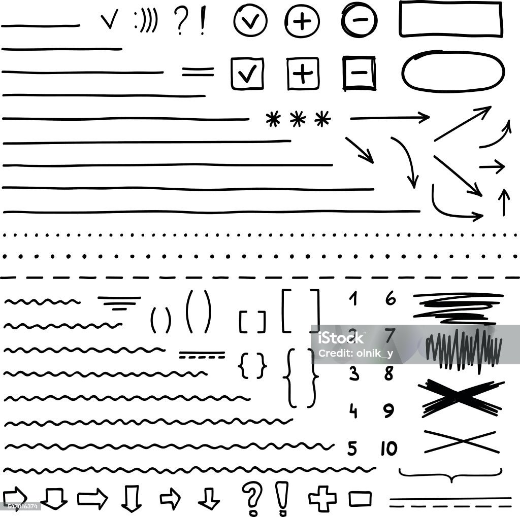 Conjunto de elementos desenhados à mão para editar e selecionar texto - Vetor de Fileira royalty-free