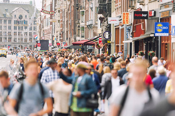Amsterdam Damrak crowds stock photo