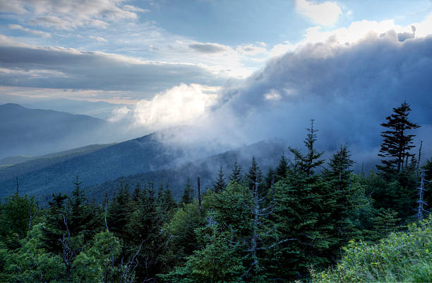 changer le paysage nuageux dans les grands mounains enfumés. - great smoky mountains great smoky mountains national park mountain smoke photos et images de collection