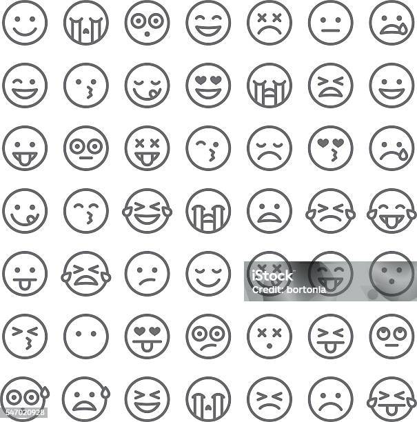 Cute Set Of Simple Emojis Stok Vektör Sanatı & Smiley‘nin Daha Fazla Görseli - Smiley, Antropomorfik Smiley, Duygu