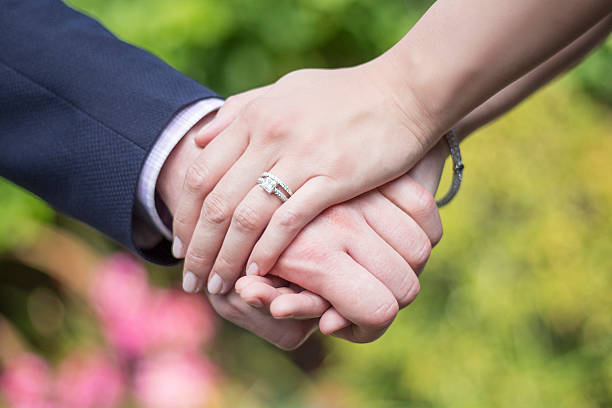 istock Close Up Holding Hands with Engagement Ring 547021046