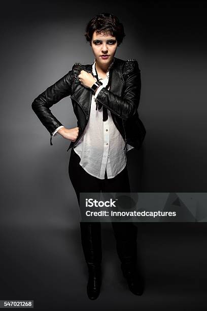 Goth Style Model With Smartwatch Stock Photo - Download Image Now - Emo, Women, Adult