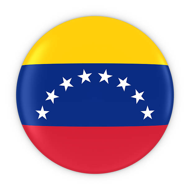 venezuelan flag button - flag of venezuela badge 3d illustration - venezuelan flag imagens e fotografias de stock