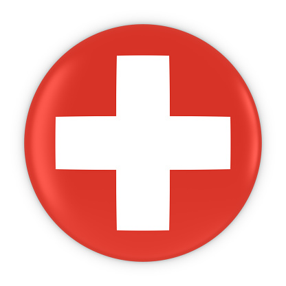 Swiss Flag Button - Flag of Switzerland Badge 3D Illustration