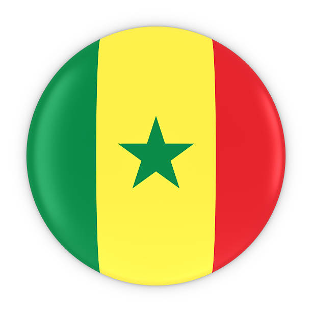 セネガル国旗ボタン - セネガルバッジ3dイラストの旗 - flag of senegal ストックフォトと画像