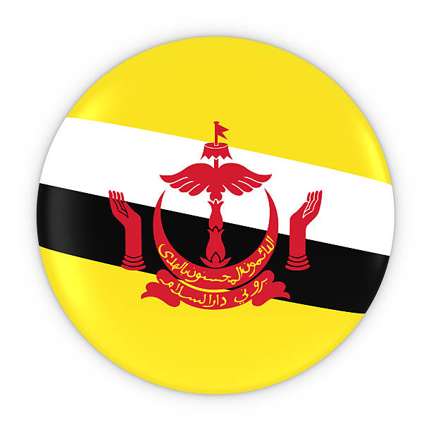 ブルネイの旗ボタン - ブルネイバッジ3dイラストの旗 - brunei flag ストックフォトと画像