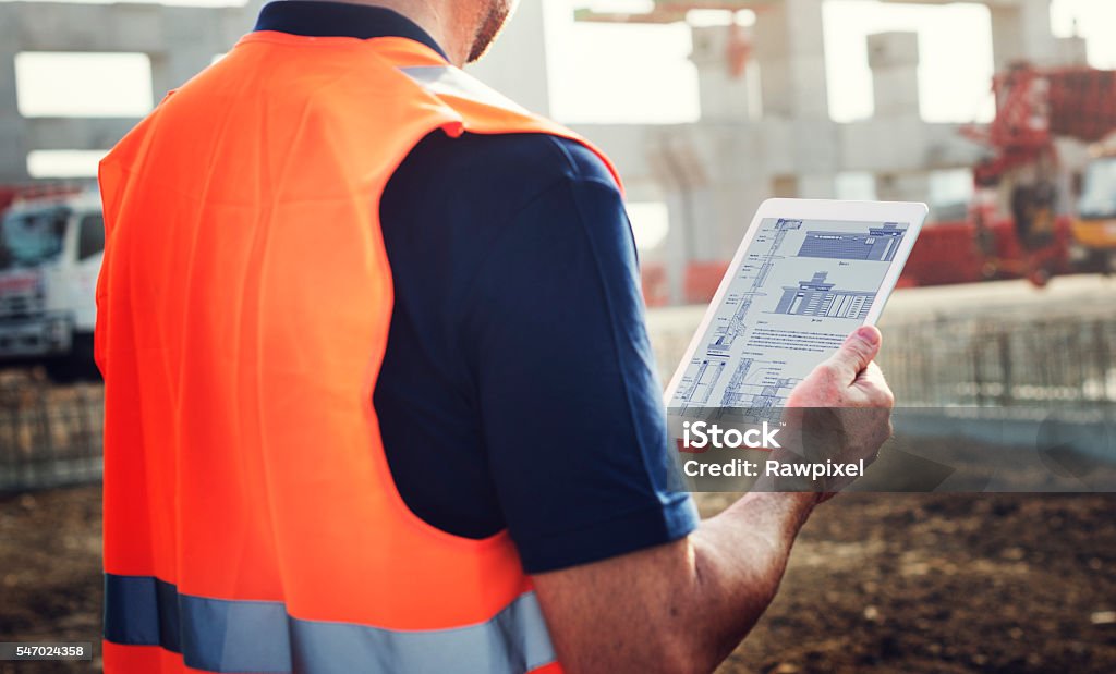Construction Worker Planning Contractor Developer Concept Digital Tablet Stock Photo