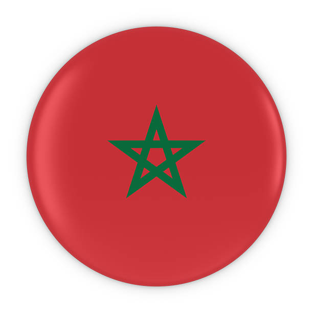 Moroccan Flag Button - Flag of Morocco Badge 3D Illustration