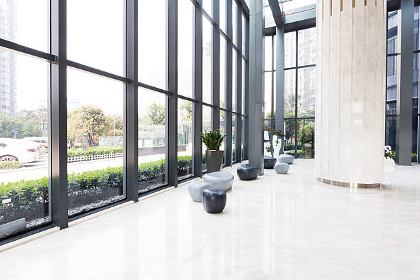 istock elegant stools and talbe in huge and bright hall 547025276