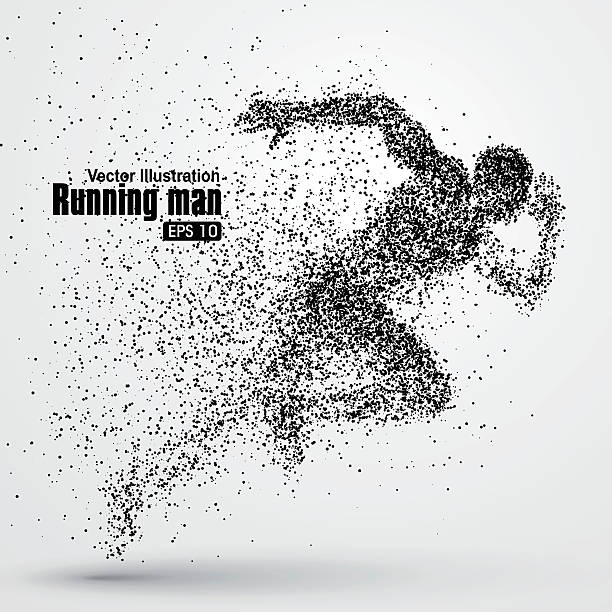 illustrations, cliparts, dessins animés et icônes de running man, composition divergente des particules, illustration vectorielle. - sprint course sur piste