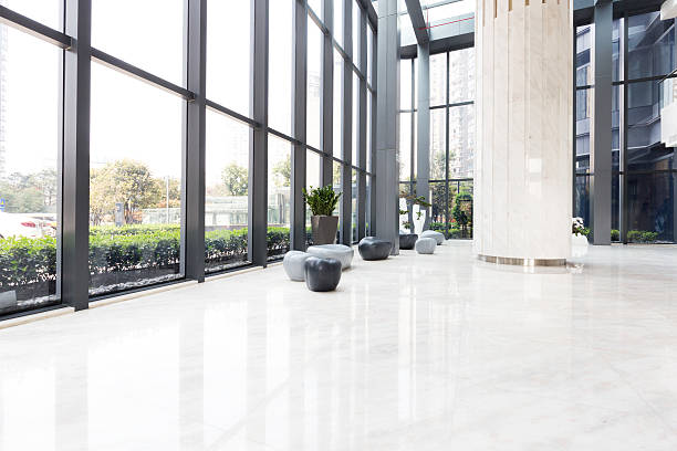 istock elegant stools and talbe in huge and bright hall 547025440