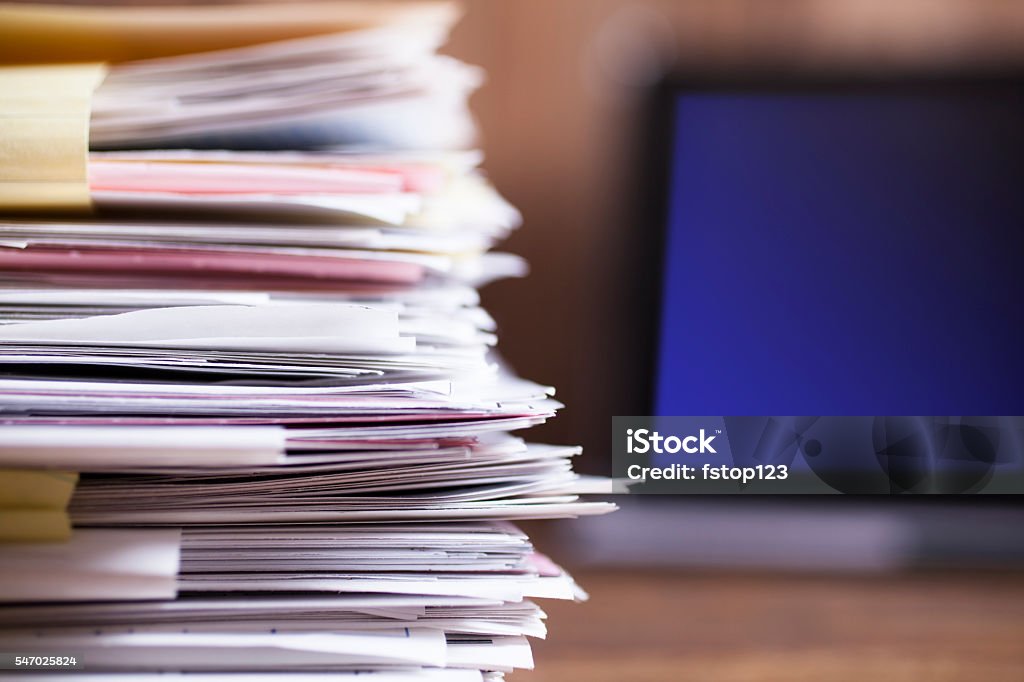 A Stack Of Files Large Stack Of Files Paperwork Desk Office Computer Stock Photo ...