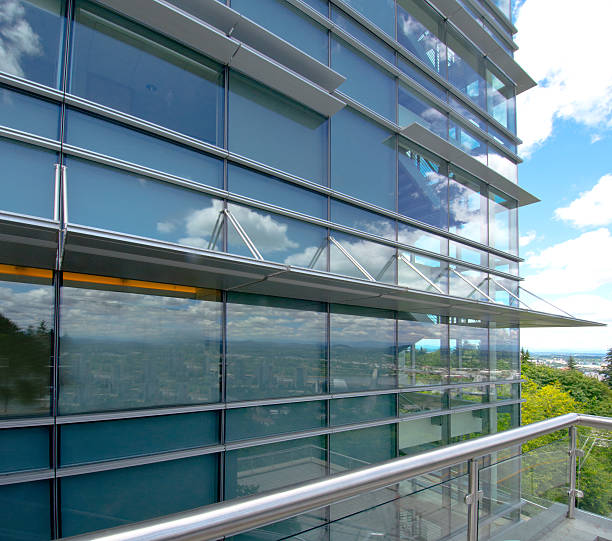 istock Modern Building Exterior Windowwall, Cloudscape Reflections, Extreme Wide Angle 3XL 547026106