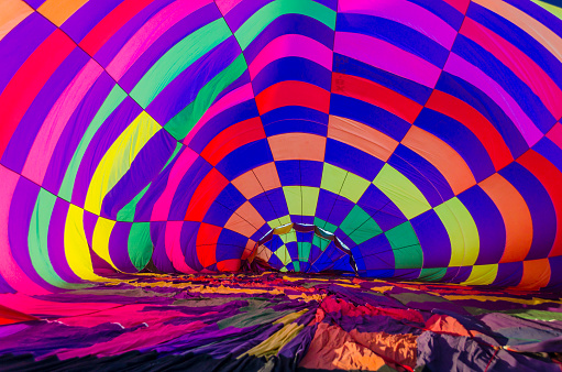 Balloon, inside view of a hot air balloon being inflated