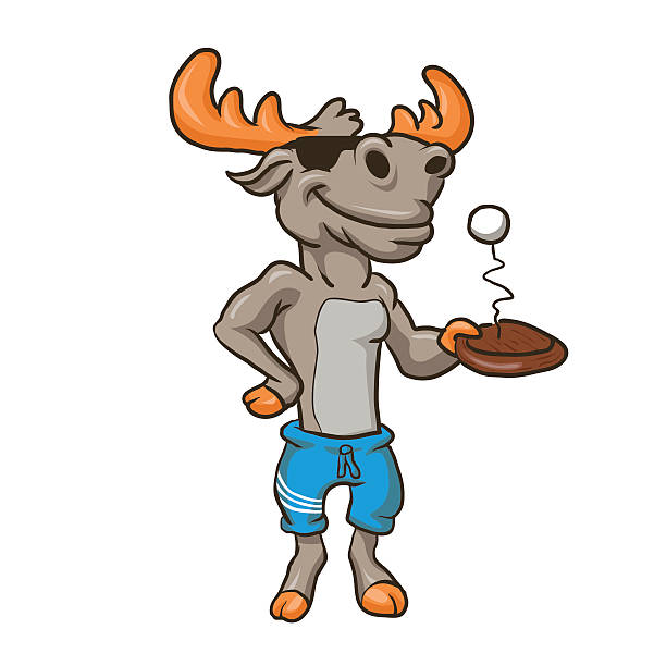 Funny illustration of a moose with racket and ball .vector illustration. table tennis funny stock illustrations