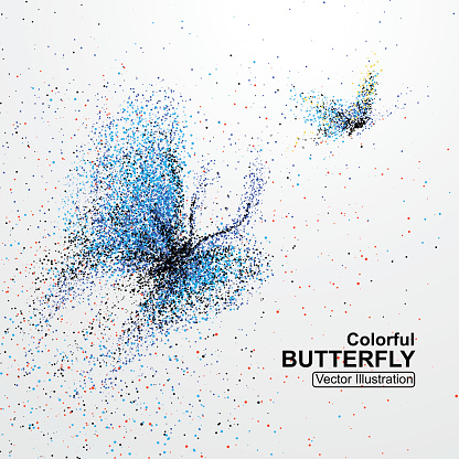 Colorful butterfly particles, vector illustration.