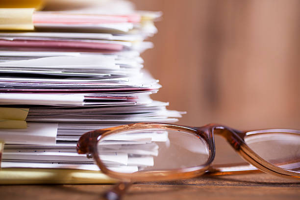 istock Large stack of files, paperwork. Close-up. Desk, office. Nobody. 547031554