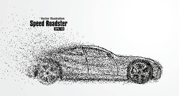 ilustraciones, imágenes clip art, dibujos animados e iconos de stock de partículas roadster, que simbolizan la ilustración del vector de velocidad. - roadster