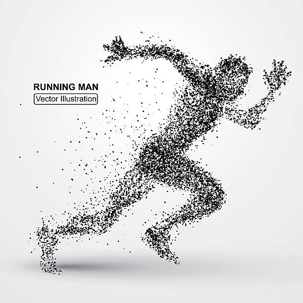 ilustraciones, imágenes clip art, dibujos animados e iconos de stock de hombre corriendo, con partículas de diferentes composición, ilustración de vectores - sprinting