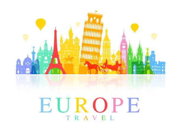 Europe Travel Landmarks. Europe Travel Landmarks. Vector and Illustration pisa sculpture stock illustrations