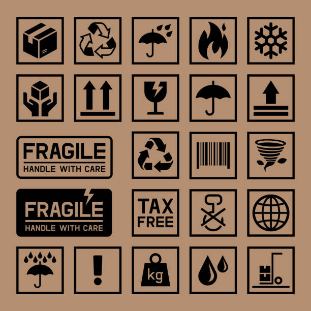 kartonverpackung pappkarton symbole. - emblem stock-grafiken, -clipart, -cartoons und -symbole