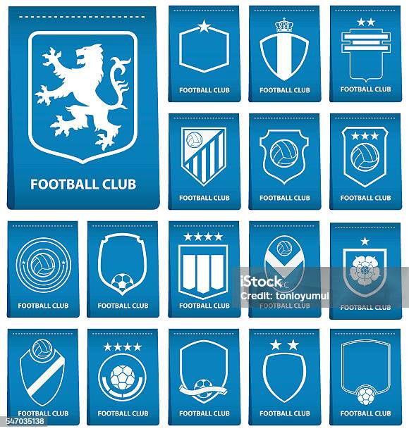 Set Of Football Logo On Blue Tag Football Badge Vector Illustration Stock Illustration - Download Image Now