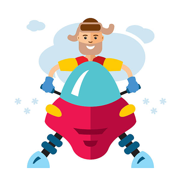 illustrations, cliparts, dessins animés et icônes de vector man en motoneige. style plat coloré illustration de dessin animé. - snow jumping snowmobiling sled