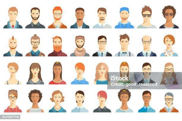 Set Of Avatar Icons Portraits Stock Illustration - Download Image Now - Avatar, Human Face, Characters