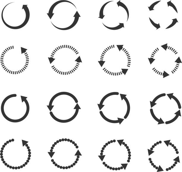 illustrations, cliparts, dessins animés et icônes de boucle d’actualisation du cercle recharger les flèches vectorielles de la boucle de rotation définies - reload