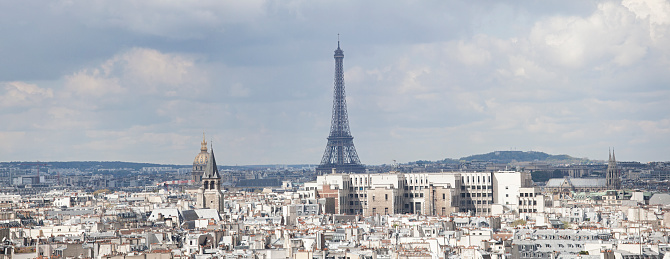 Panoramic view of Paris and Eiffel Tower, France.