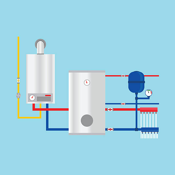 오두막에서 가스 보일러. 벡터. - gas boiler illustrations stock illustrations