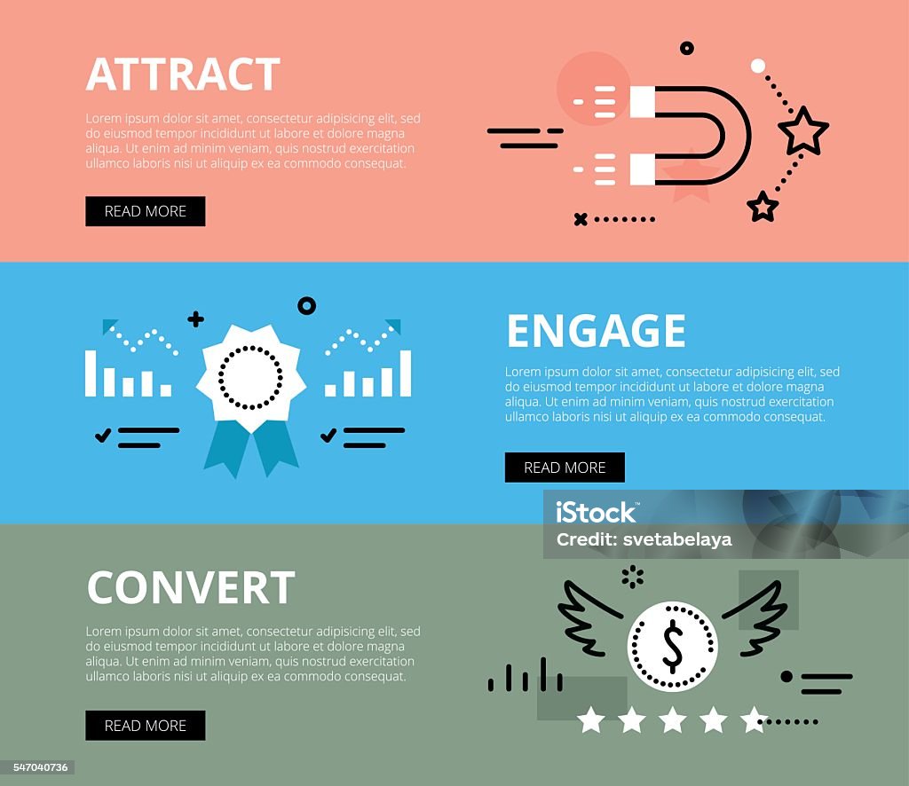 Attract Engage Convert Web Banners Vector Set Stock Illustration