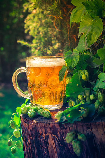 istock Pint golden beer wooden trunk 547041130